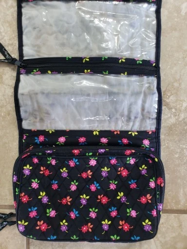 Vera Bradley  Hanging Travel Organizer Makeup Toiletry Bag 4 Pocket Black/Flower 3