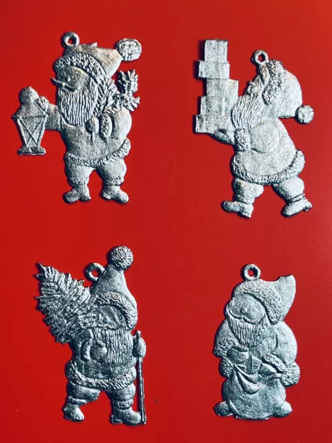 Zinnfigur, flach, blank, weihnachtlich: Nikolaus, SantaClaus, Weihnachtsmann 4St