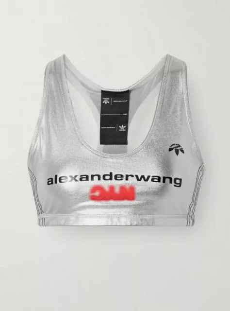 ADIDAS ORIGINALS ALEXANDER Wang Silver Logo Sports Bra Designer