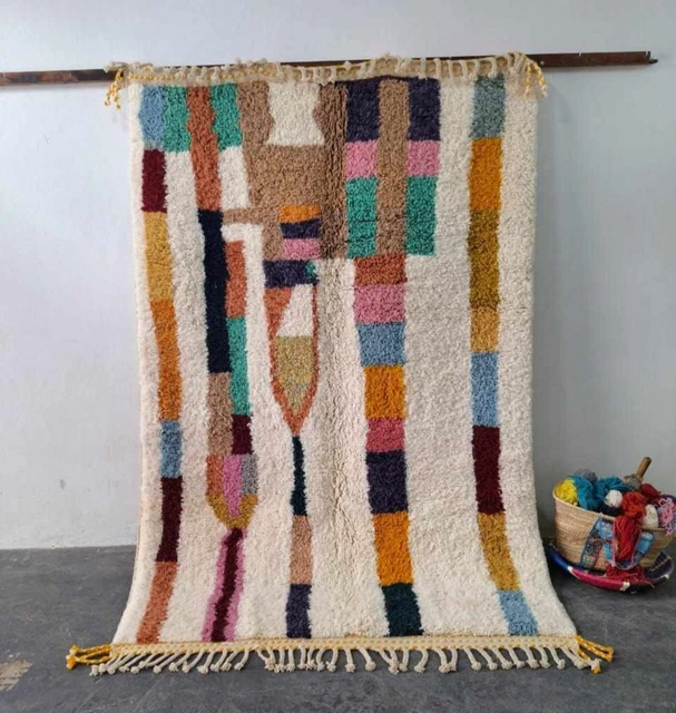 Tapis Marocain Beni Ourain – 6.5x9.8 Ft – Laine Multicolore – Fait Main Boho