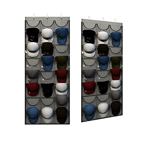 Baseball Hat Rack, 24 Pocket Over-The-Door Cap Organizer with Clear Deep