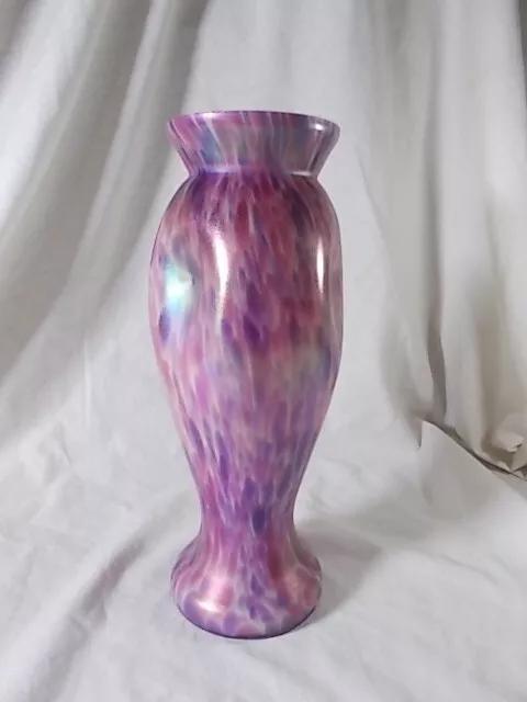 Czech Franz Welz "Iridescent Pink-Purple" Art Glass Vase, 10" Tall