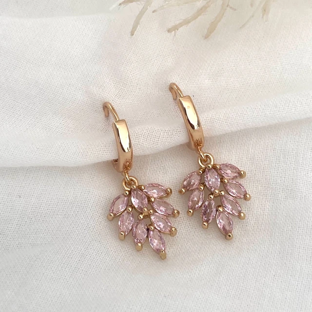 Champagne Rose Gold Earrings Boho style Handmade Crystal drop earrings Wedding