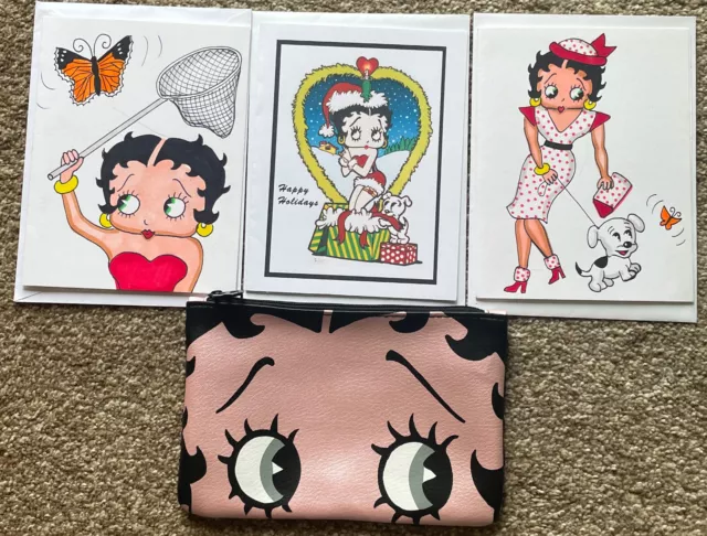 Rare Betty Boop Handmade Blank Notecards Envelopes Set Of 3 and Makeup Ipsy Bag