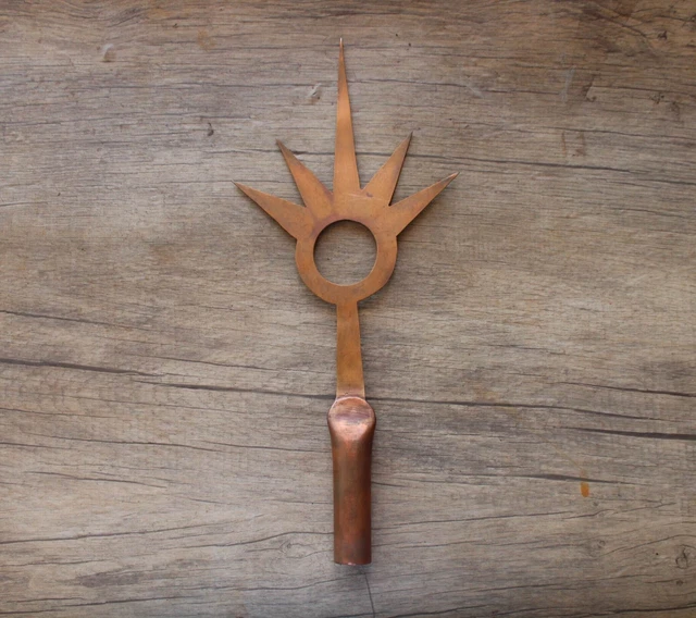 Vintage copper lightning sun star burst 5 point weathervane finial top spike rod