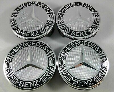 SET OF 4 Mercedes-Benz Silver & Black 75MM Wheel Rim Center Hub Caps AMG WREATH