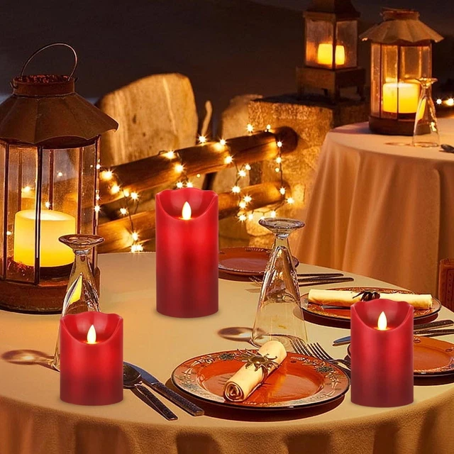 3 Pcs Flameless Birch LED Candles Moving Luminara Real Wax Battery Remote Timer