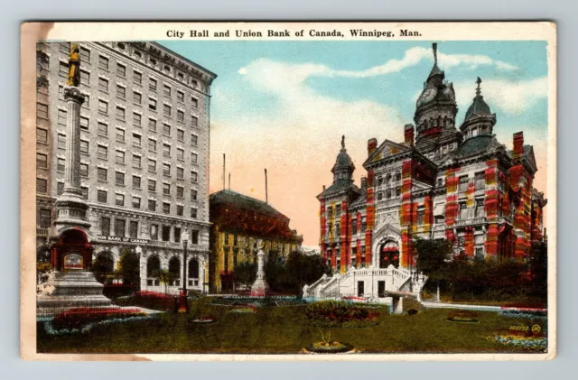 Winnipeg-Manitoba, City Hall, Union Bank Canada, Vintage Postcard