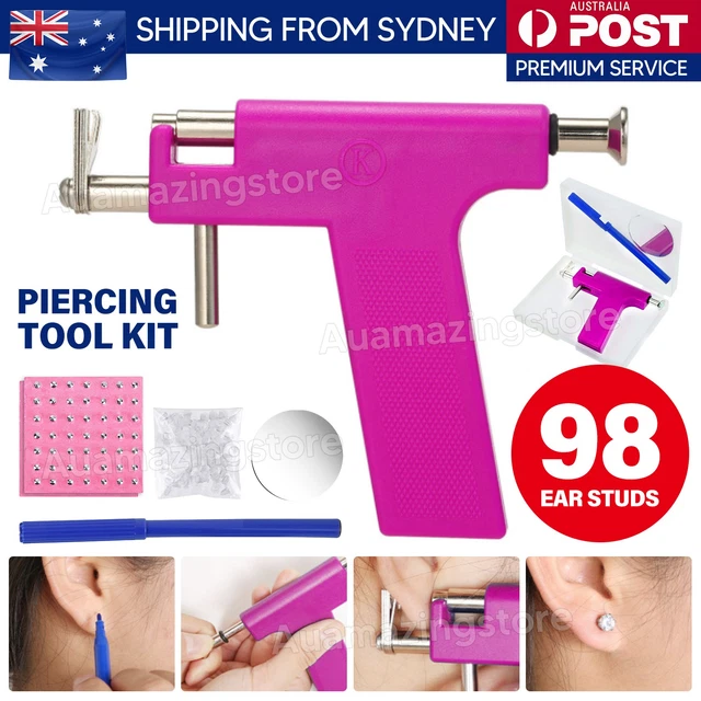 PRO EAR BODY Nose Navel Piercing Gun Machine Supply Tool Kit Set + 98 ...