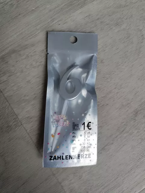 Tedi Let's Party Zahlenkerze Kuchenkerze Tortenkerze Backzubehör silber "6" NEU