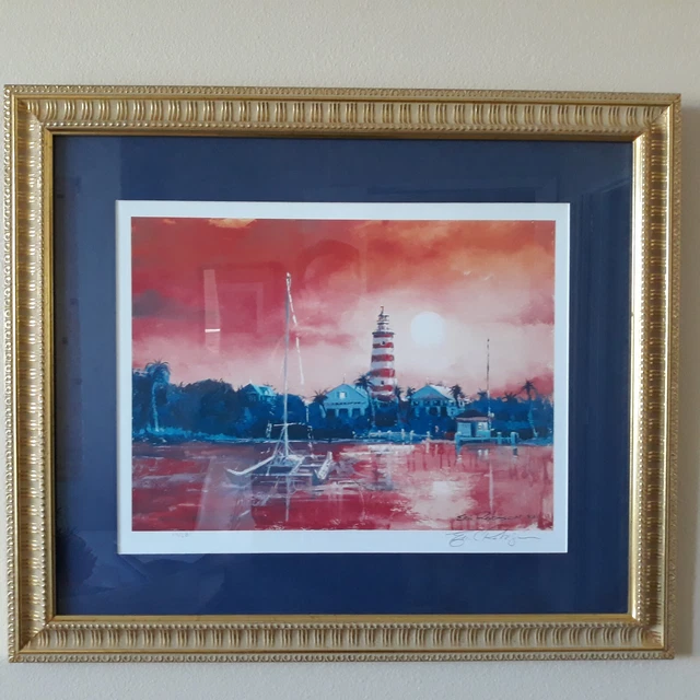 Eric Robinson Lighthouse Watercolor reproduction signed and dated 1997