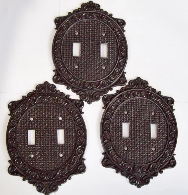 Lot of 3 Vintage Trine Switch Plate Covers - Woven Look, Lg Oval w Curved Border