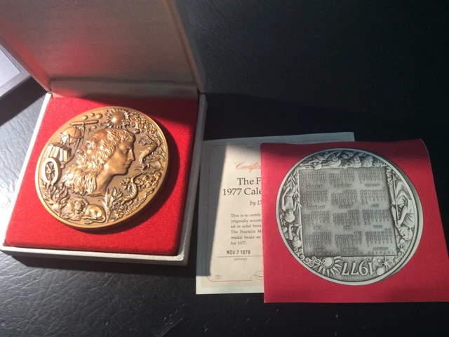 Franklin Mint: 1977 Calendar/Art Medal by Donald Everhart II Bronze (Nov22-75) Franklin Mint: 1977 Calendar/Art Medal by Donald Everhart II Bronze (Nov22-75)