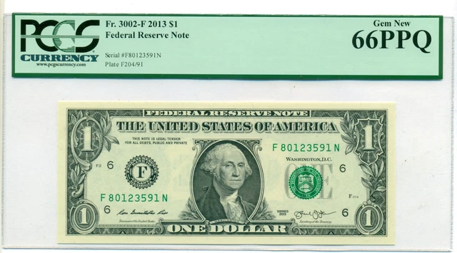 2013 FRB Atlanta 1 Dollar Bank Note Gem New 66 PPQ PCGS Currency