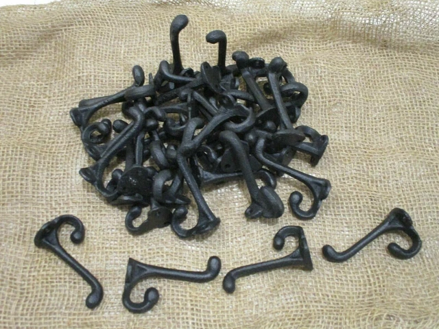 20 Cast Iron BLACK School Style Coat Hooks Hat Hook Hall Tree Restoration 3 1/4
