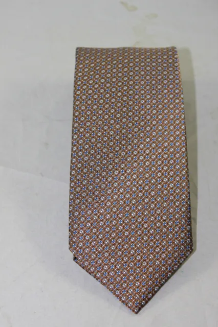 David Donahue Men's Brown Geometric Pattern Silk Tie MSRP $135
