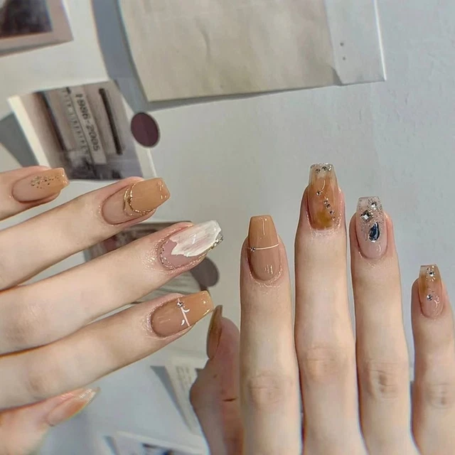 Fai da te autunno grigio falsi Nials ballerina francese lunghe unghie finte
