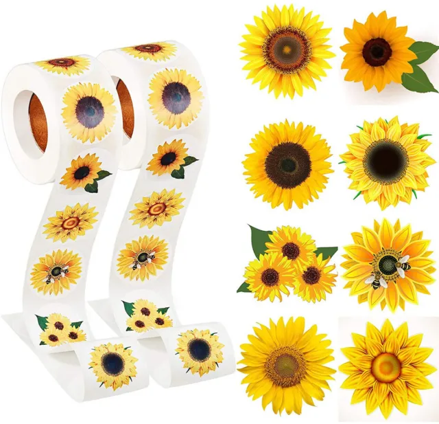 500Pcs/Roll Sunflower Stickers 1.5 Inch Sunflower Label with 8 Sunflower TM