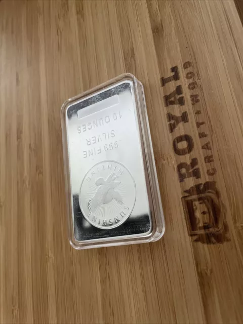 10 Troy oz Sunshine Minting .999 Fine Silver Bar Mint SI Seal Mark