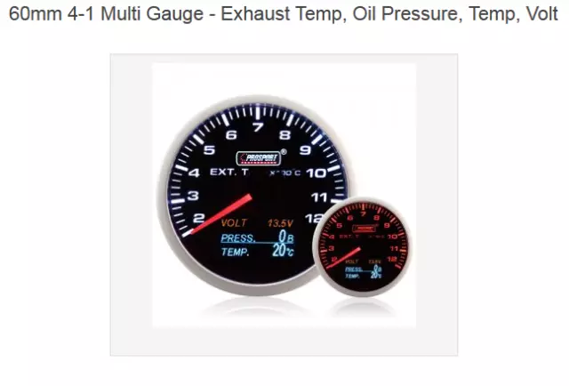 Prosport 60mm 4in1 Multi Gauge Oil pressure / Temp / Exhaust Gas Temp EGT / Volt