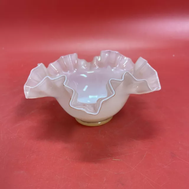 Vintage Fenton Pink Peach Melon Rose Silver Crest Ruffled Rim Vase Bowl