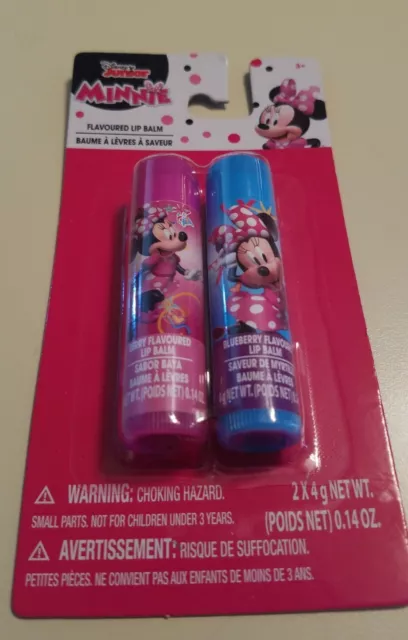 Disney Minnie Mouse 2-Pc Berry & Blueberry Flavored Lip Balm 0.14 Oz. Sealed New