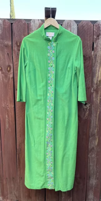 Vintage Sears Best At Home Wear Green Floral Pattern Robe Caftan