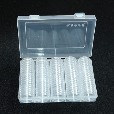 Tessitura di bambù Cestello Armadio griglia Gioielli Scatola di plast 100 Capsule Portamonete Scatola da 27mm Scatola di Plastica for Oggetti da Collezione in plastica con Manico in Corda di Cotone 