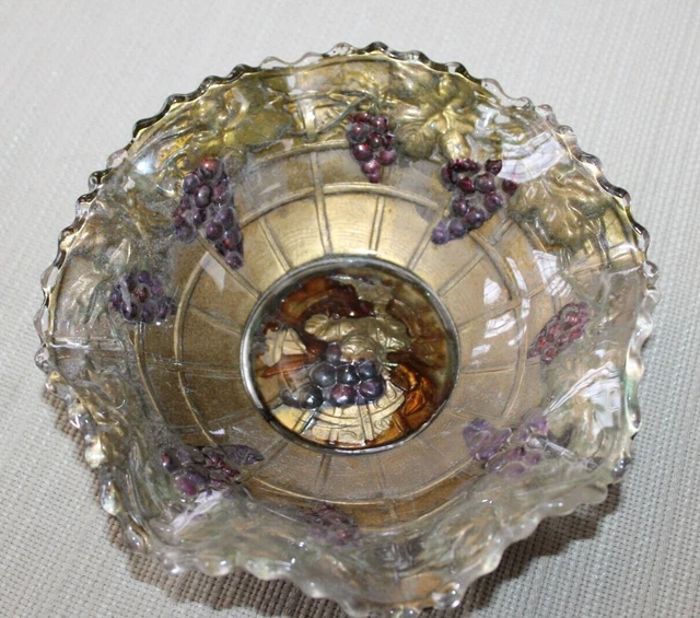 Vintage Metal and Glass Bowl with Grapes Theme