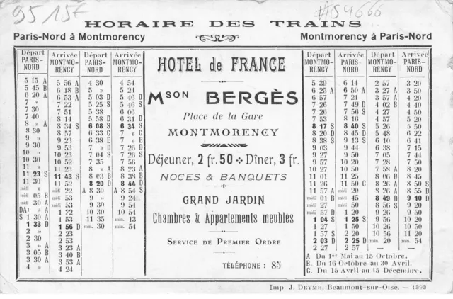 95 Montmorency #Fg54666 Horraire Des Trains Et Publicite Hotel De France