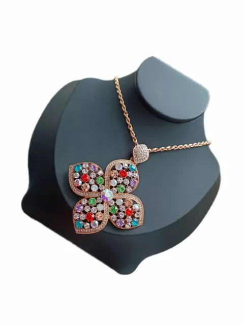 Lange Kette mit XXL  Strass Blüte  bunt Pullikette Modeschmuck