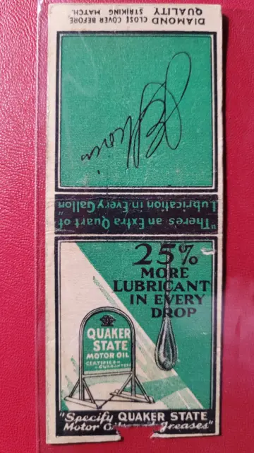1930s Quaker State Motor Oil "Diamond Quality" Matchbook Match Cover