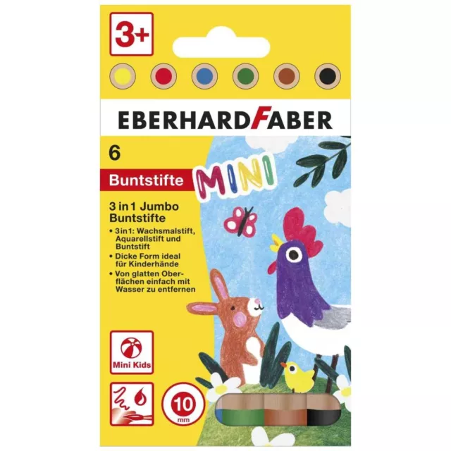 EBERHARD FABER Wachsmalstift Farbstift Mini Maxi JUMBO 3in1 6 Farben