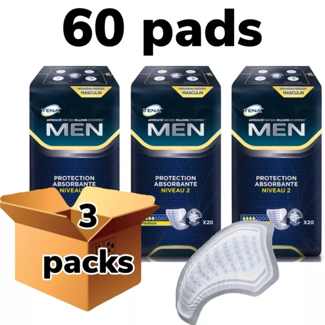 Tena Men Level 2 Absorbent Protector 3 Packs of 20 Incontinence Pads 750776