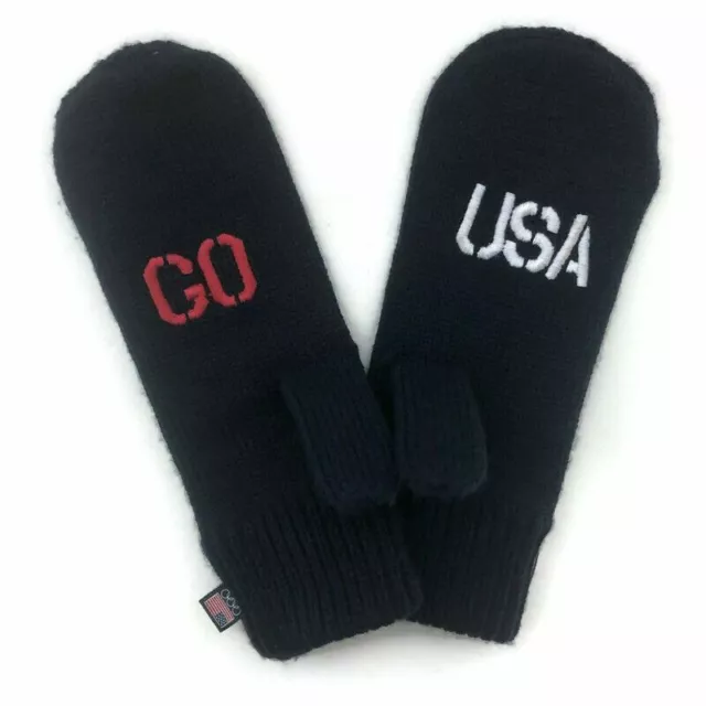 US Olympics Team Go USA Embroidered Cable Knit Mittens One Size Navy Blue Winter