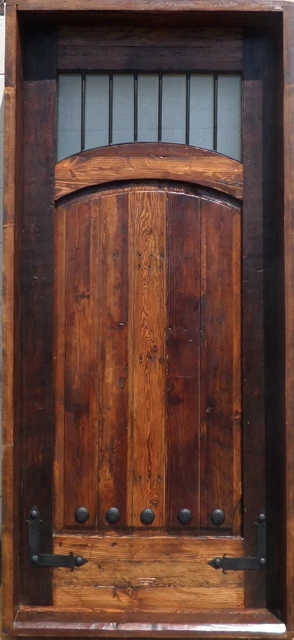 Rustic reclaimed lumber square top door comes w/trim hardware storybook glass 2