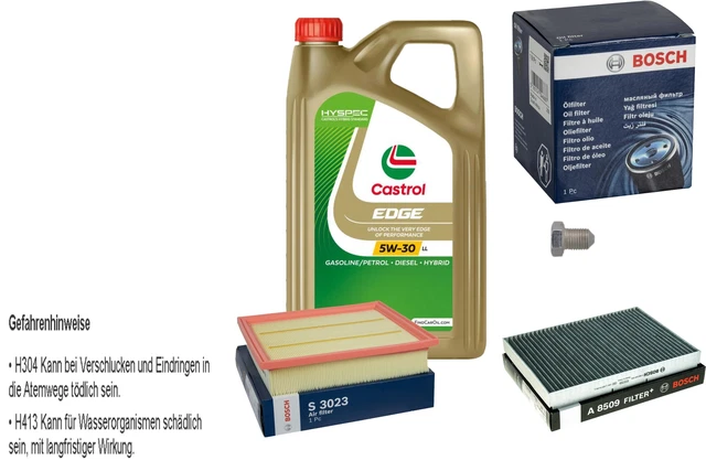 Kit Vidange Complet BMW 530D E60 155KW - 8L CASTROL EDGE 5W30 + 4 Filtres BOSCH - Neuf