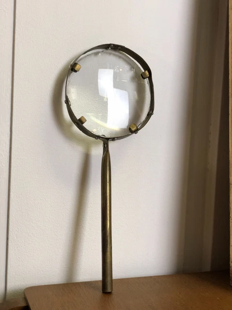 Ancienne loupe de bureau en laiton 1900, début XXème siècle France
