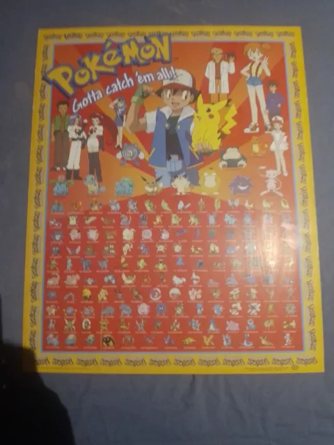 Pokemon Original 150 Characters Poster 22X34 Nintendo 1998 Gotta