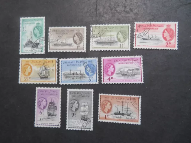 1954-62 Falkland Islands Dependencies Set to 1s SGG26-G35 Fine Used