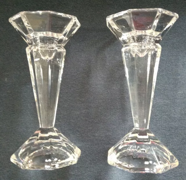 CLEAR CRYSTAL CANDLESTICKS ~ Set of 2 ~ 6¼" Tall Octagonal Candle Holders