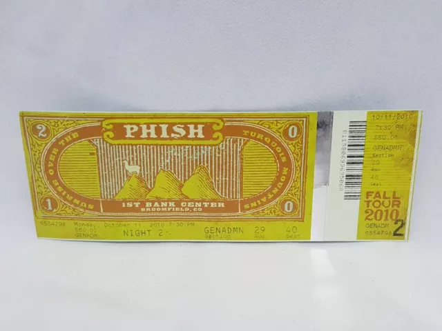 Phish Fall Tour 2010 Monday October 11 2010 Concert Ticket Colorado fish stub