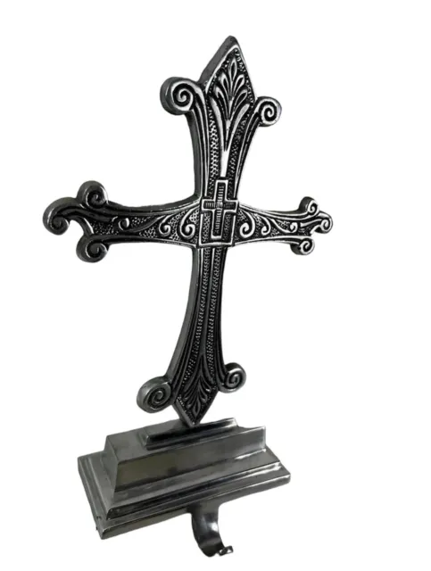 Antique Chrome Jesus Christ Table Cross Crucifix Altar  shelf rosary hook