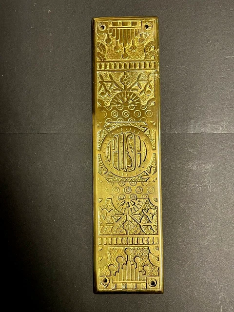 Antique Vintage Victorian Solid Brass Ornate Door Push Plate Eastlake
