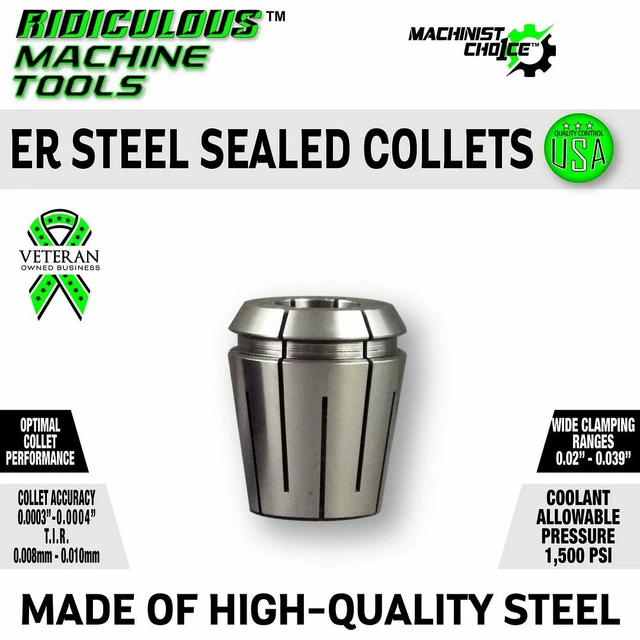 3/4" ER40 STEEL SEALED Spring Collets INCH (0.0003" T.I.R.)
