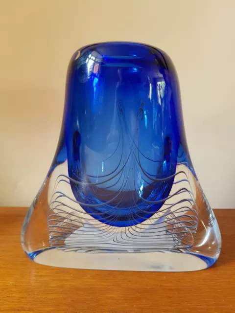 Adam Jablonski Large Polish Art Glass Heavy Vase Signed Cobalt Blue 2.3Kgs