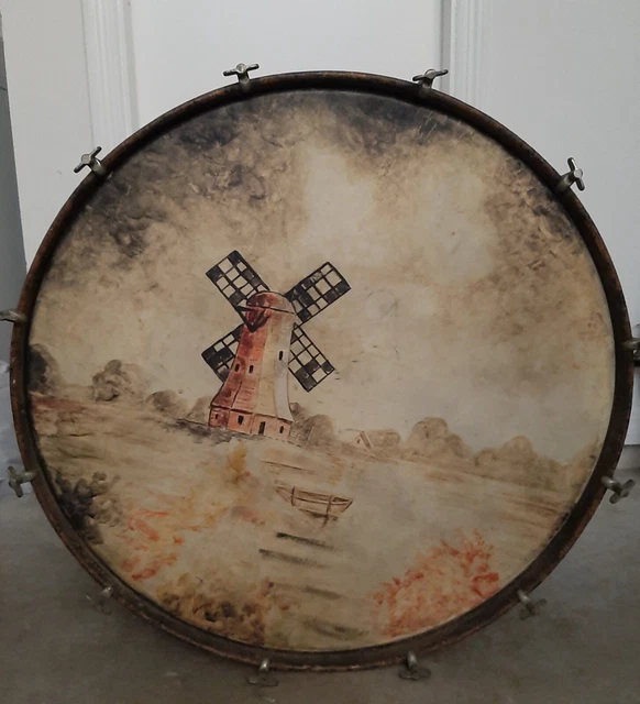 Antique 1920's bass drum, hand painted front with light kit. J.W. York & Sons Antique 1920's bass drum, hand painted front with light kit. J.W. York & Sons
