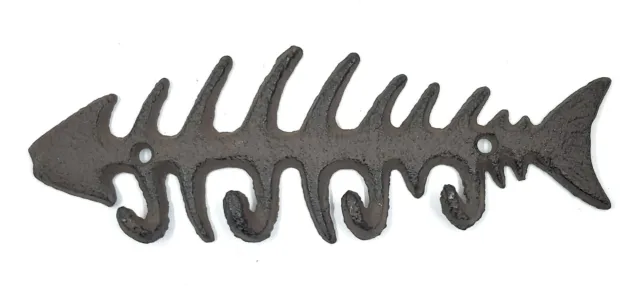 Rustic Cast Iron Nautical Fishbone Key Hook Rack Wall Fish Skeleton Decor Plaque
