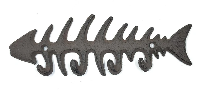 Rustic Cast Iron Nautical Fishbone Key Hook Rack Wall Fish Skeleton Decor Plaque