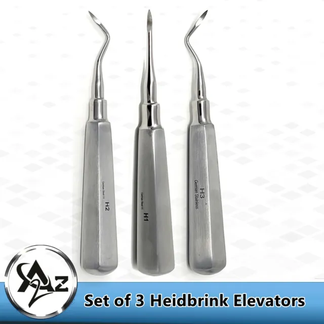 3 Pcs Dental Root Elevators HEIDBRINK Oral Surgery Luxating Root Picker Elevator